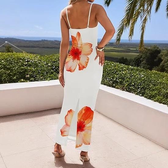Dámské letní sexy šaty na ramínka bez zad s květinovým potiskem, slim dlouhé