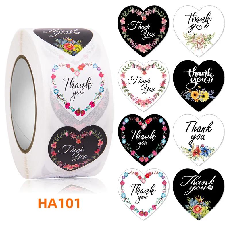 500pcs Thank You Sticker Love Heart-shaped Flower Decorative Sealing Labels Vintage Stickers Gift Scrapbook Supplies