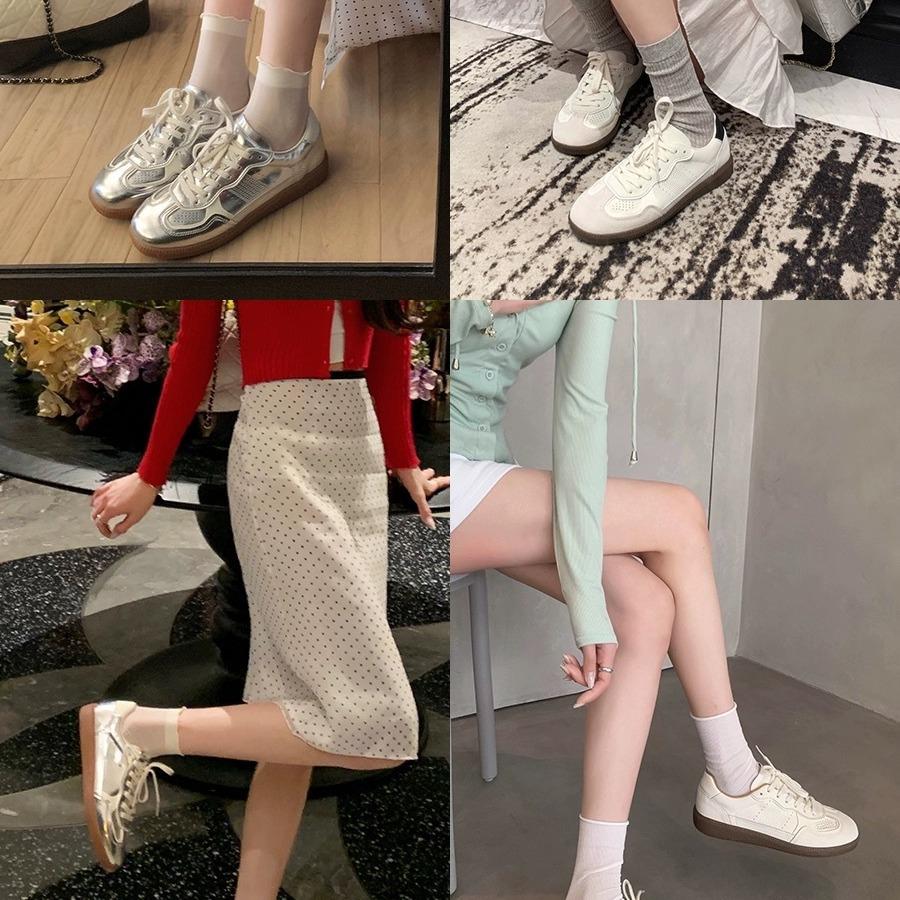 Silver platform mesh breathable moral training shoes women's 2025 spring niche round head lace-up casual sports Forrest Gump board shoes