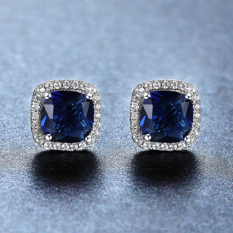 South Korea's new water blue square zircon diamond-encrusted stud earrings personalized versatile jewelry