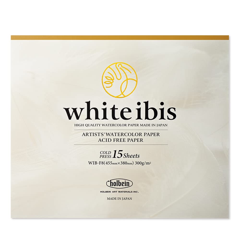

Holbein White Ibis Watercolor Paper WIB-F8, Medium Grain, 300g, F8 Size, Block Type, 15 Sheets, Product Number: 271306