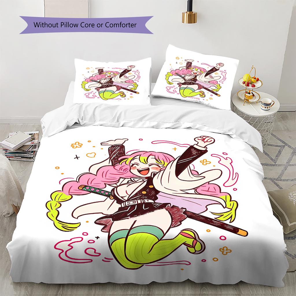 Demon Slayer Pattern Bedding,Quilt Set Quilt Cover Pillowcase Home Birthday Gift (1 * Duvet Cover + 2 * Pillowcase, Without Core)