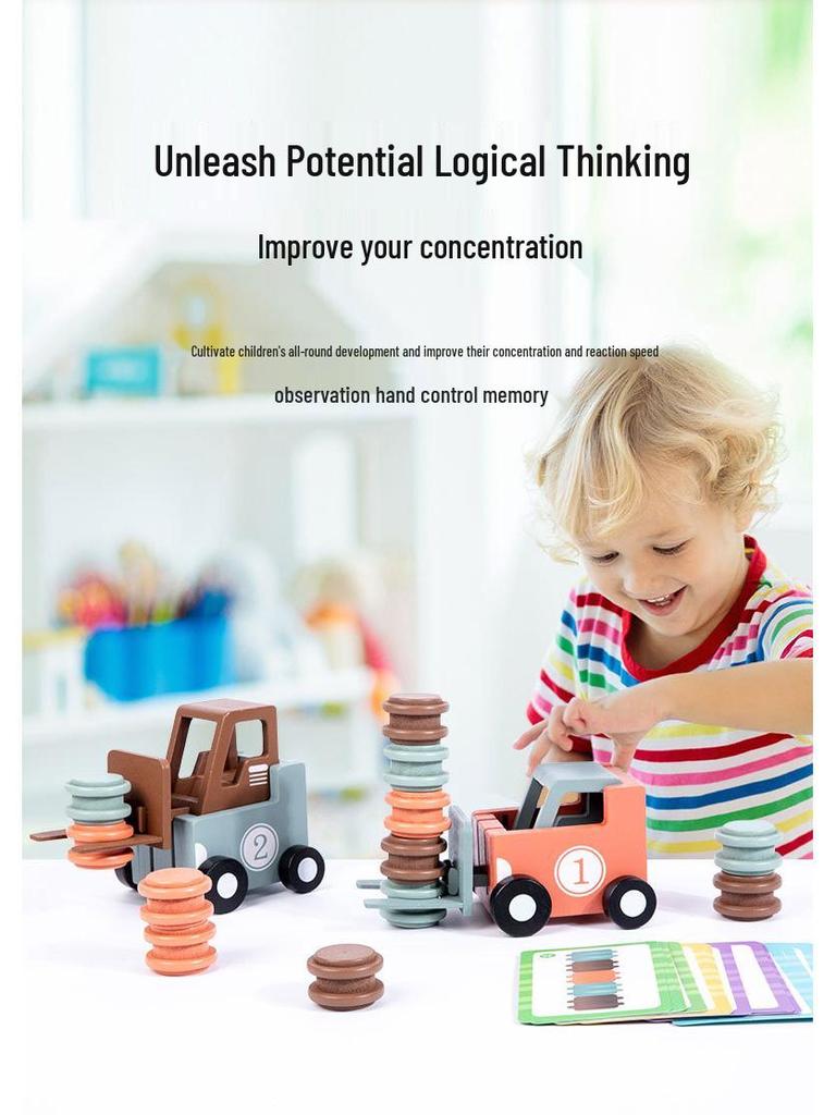 Interactive Wooden Forklift Game: Early Education Puzzle & Logical Thinking Toy for Kids