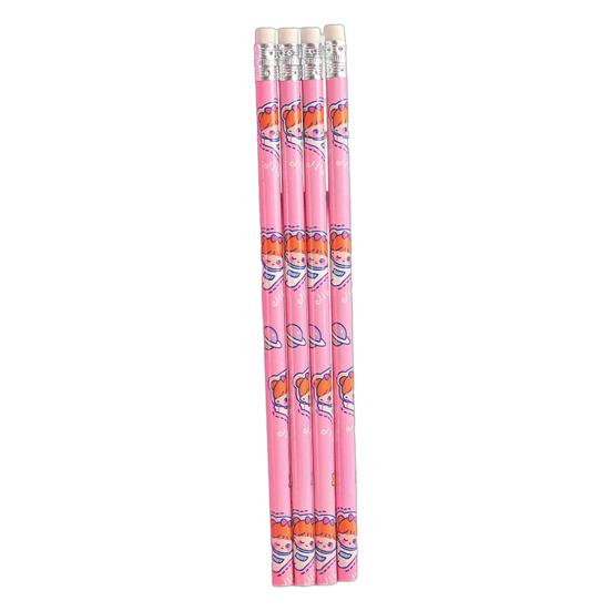 

4Pcs Astronaut Cartoon Pencils Set Portable Space Theme Pencils with Eraser Head Safe Kids Stationery Set School Office Supplies рожевий