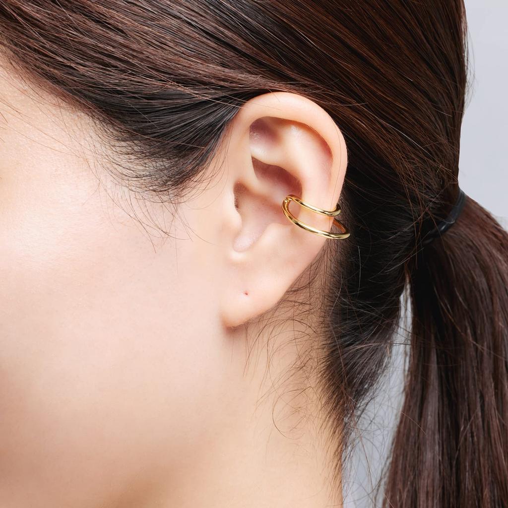 Ear Double Line Gold 18K Single Ear [Matthewmark] Women's Cuffs, Earrings, Rings, Stylish, Painless, Layered, Gold, 2-Row, Ear, Cuffs, Gifts,
