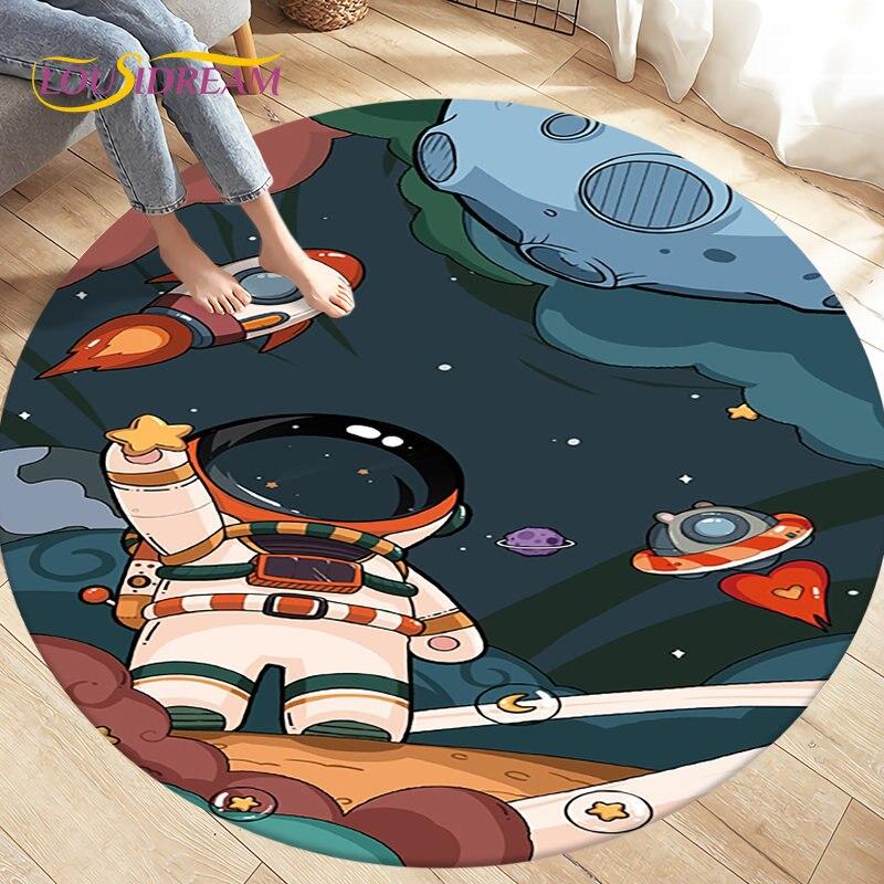 Cartoon Space Astronaut Round Rug Carpet Rug for Living Room Bedroom Sofa Decoration Kids Play Crawl Soft Floor Mat Crawling Mat