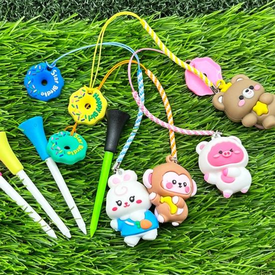 Golf Tee Hanger Plastic Anti Lost Golf Tee Ring with Strap Cartoon Animal Golf Tee Holder Tee Loss Prevention Golf Accessories for Men Women