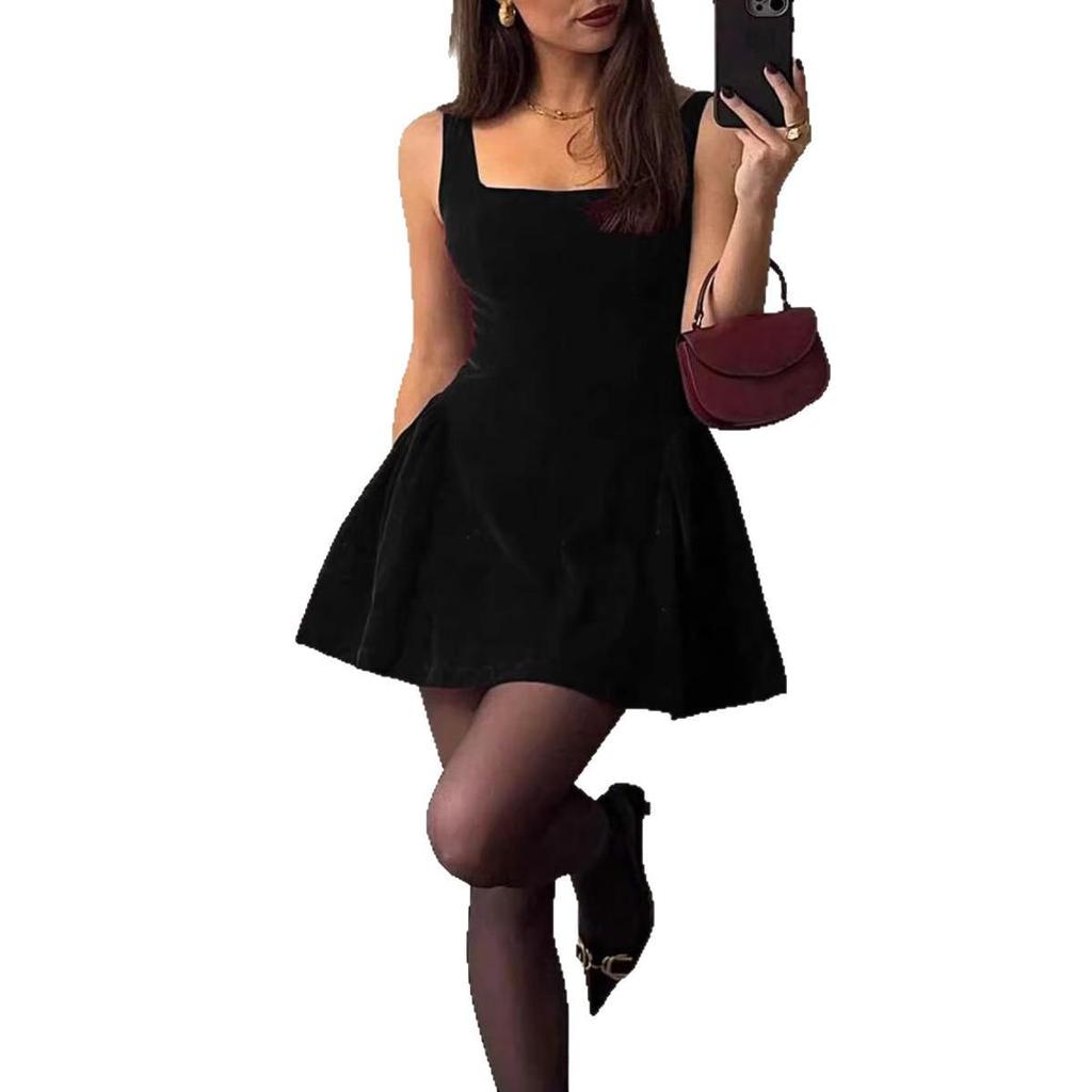 French Elegant Velvet Camisole Dress - Women's Fashionable Date Outfit