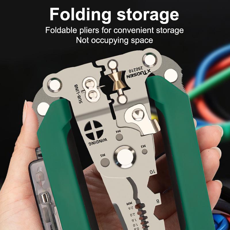 Multifunctional Wire Stripper With Electrical Test Pen Foldable Cable Cutter Crimper Tool, Electrical Folding Pliers For Cutting