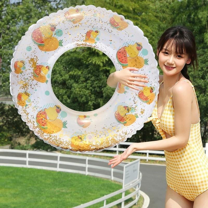 And Adult Childrens Swimming Circle Thickened Sequin Cartoon Fruit Pattern Duck