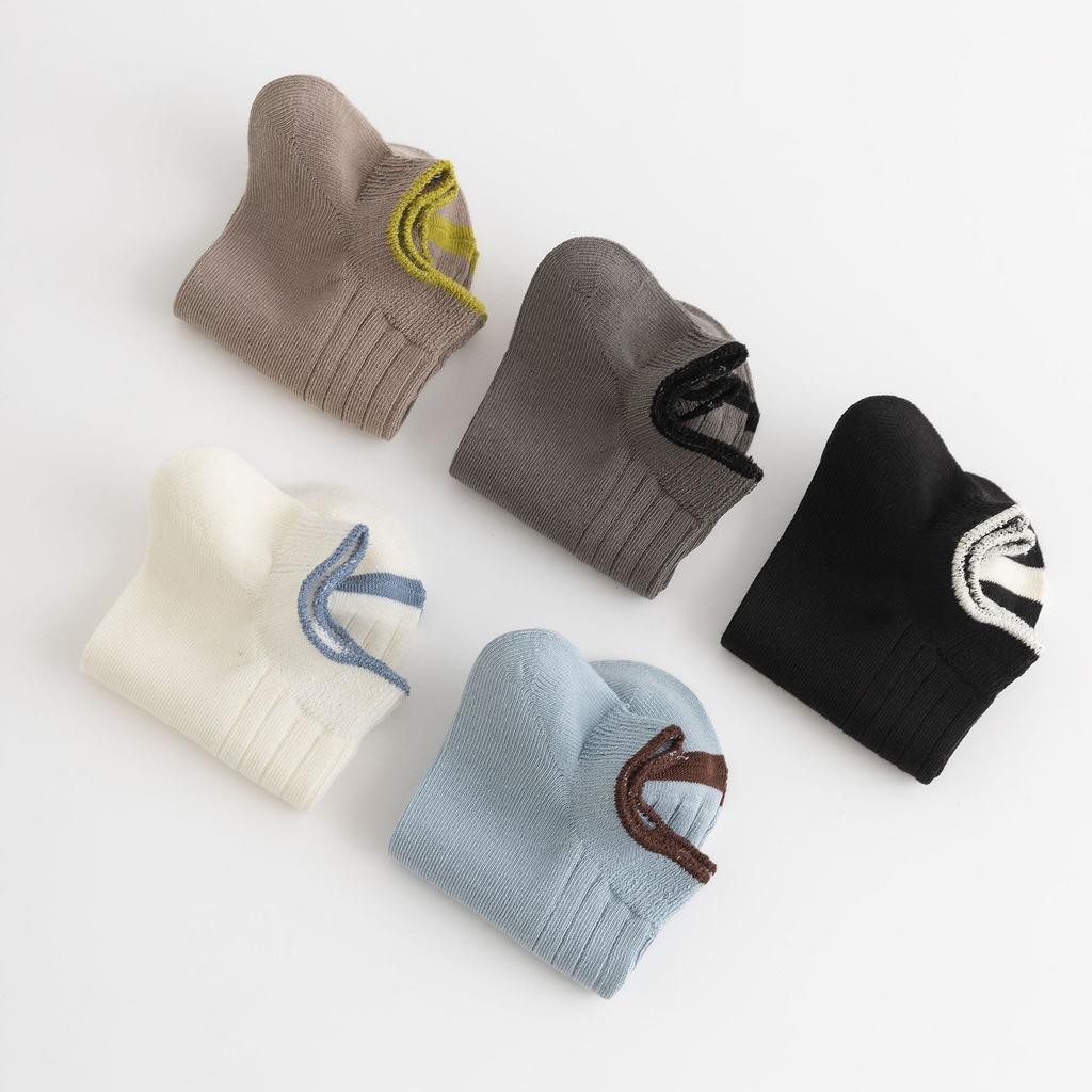 Double Needle Contrasting Color Trend Men'S Socks Thin Cotton English Hot Stamping Anti-Take-Off And Invisible Socks Socks