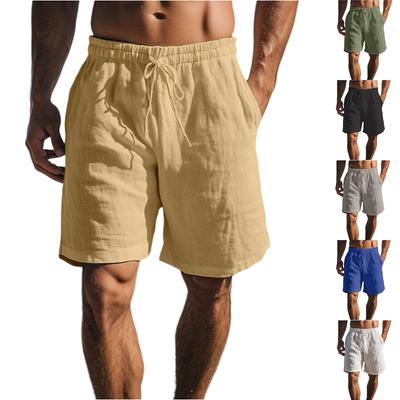 Men's -color Casual Cotton-linen Loose Five-inch Shorts