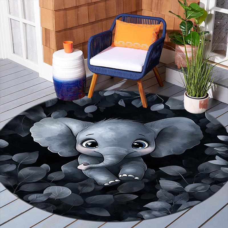 1Pc Elephant Circular Print Rug - home decoration Carpet For Living Room Bedroom Flooring Computer Chair Area Rug