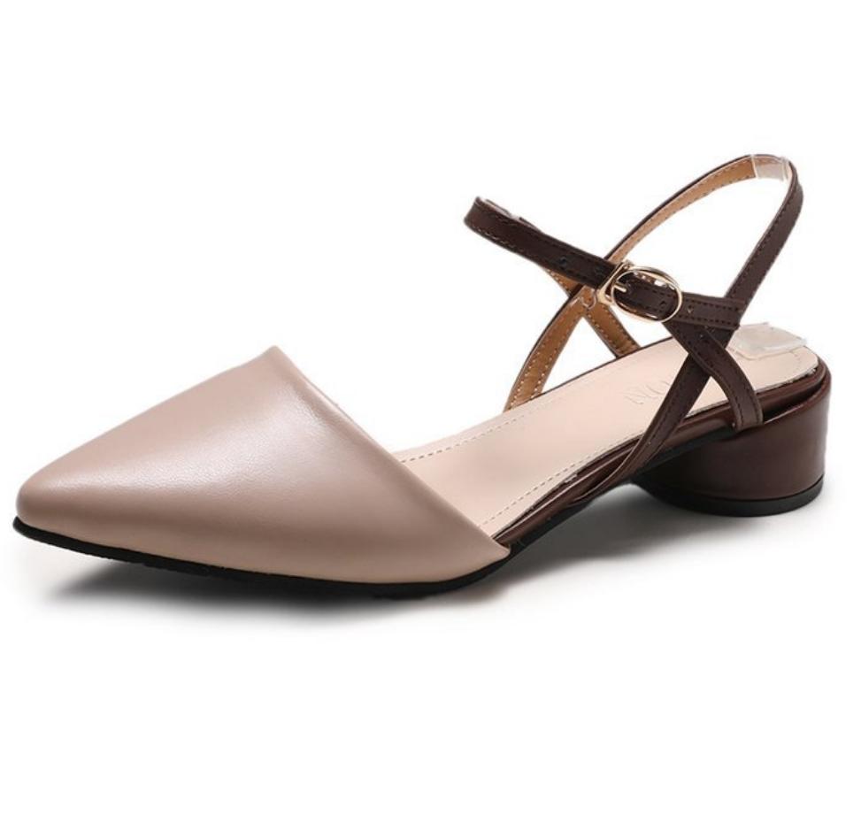 Women's New sandal 2026 Spring Summer Fashion Pointed Toe Headband Middle High Heel Shoes Women Style Rubber Leather Sandal