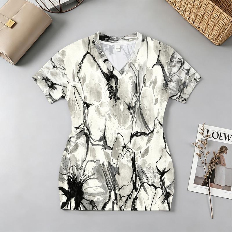 Women's Black White Short Tight Dress,V-Neck Short Sleeve,Comfortable Fabric,Street Style,Perfect for Beach Casual Summer Night Market Wear