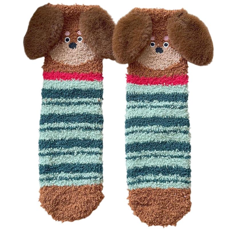 

1Pair Thick Socks Cartoon Floor Socks Warm Coral Fleece Socks Comfortable Sleep Socks Skin-friendly Sausage Dog