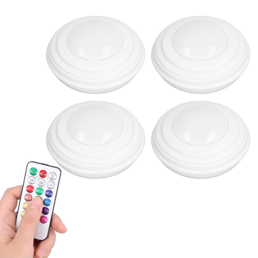 4 Stück LED Puck Licht RGBW 13 Farben Modi Fernbedienung Stanzfreie Installation Energiesparend