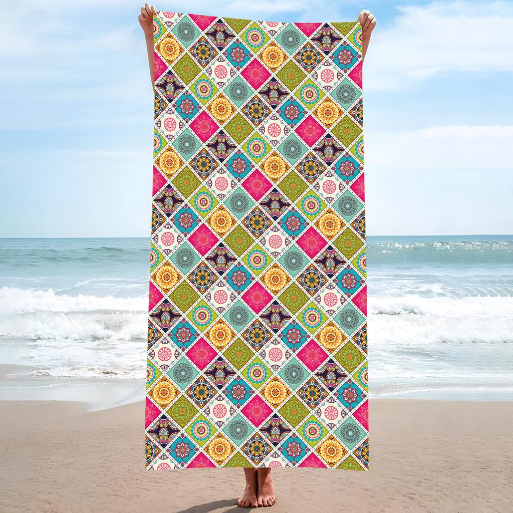 75x150cm Boho Ethnic Geometric Beach Towel Microfiber Aztec Mandala Print Bath Towel Quick Dry Soft Absorbent for Swimming Pool