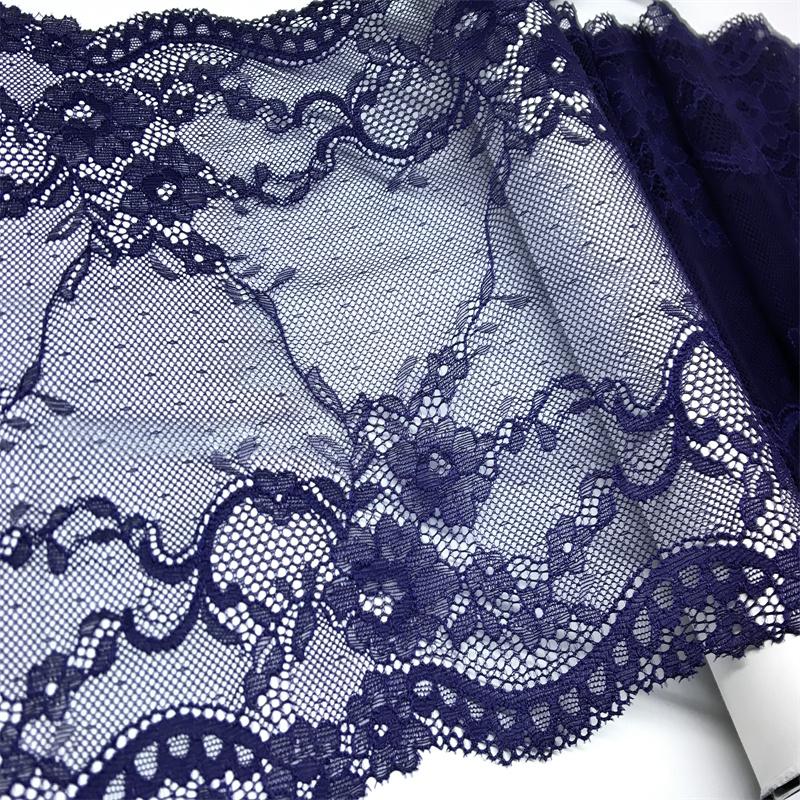 23cm Wide Dark Blue Floral Elastic Spandex Mesh Lace Fabric for Lingerie, Bra, Underwear, Garment, Sewing & Crafting