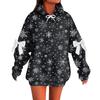 Ladies' Christmas Printed Bow Long Sleeved Loose Fitting Headband With Rope Hooded Sweatshirt Top