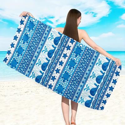 Blue Whale Pattern Beach Towel Oversized Quick Dry Microfiber Towel Soft Sandproof Pool Travel Blanket