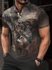 Men's Short-Sleeve Camouflage Polo Shirt - Wild Boar Turkey Deer Jungle Print Button-Up Lapel Collar, Full-Body Camo Shirt Suitable for Dates, Beach