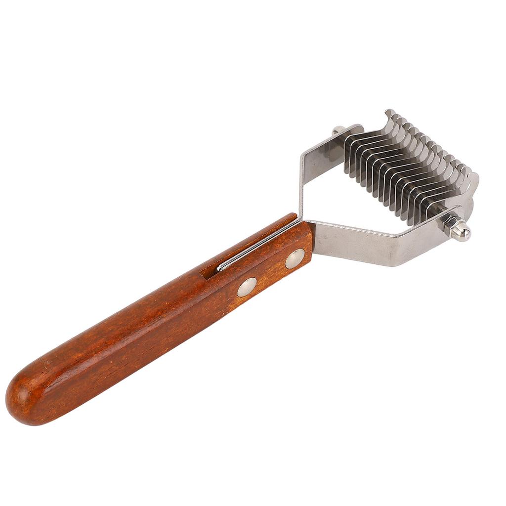 Pet Grooming Brush Stainless Steel Double Sided Dematting Deshedding Brush Dogs Shedding Tool with Wooden Handle