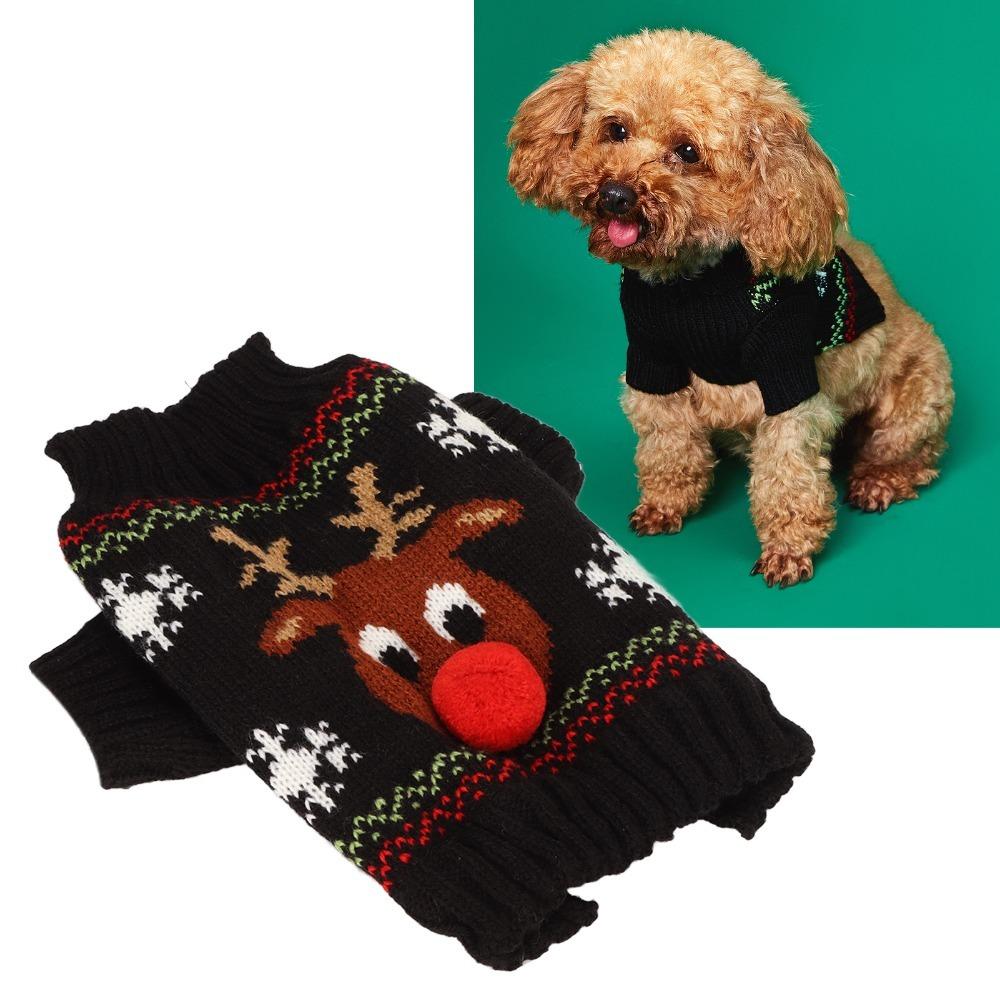 Soft Reindeer Dog Sweater Stretchy Cat Winter Apparel Festive Dog Holiday Costume  Outdoor Walking