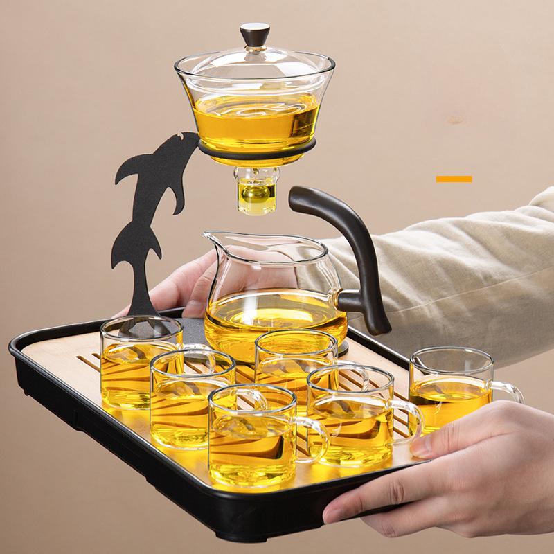 Glass Dolphin Automatic Tea Set and Teapot for Home Lazy Tea Maker Kung Fu Teacup Office Teaware Sets