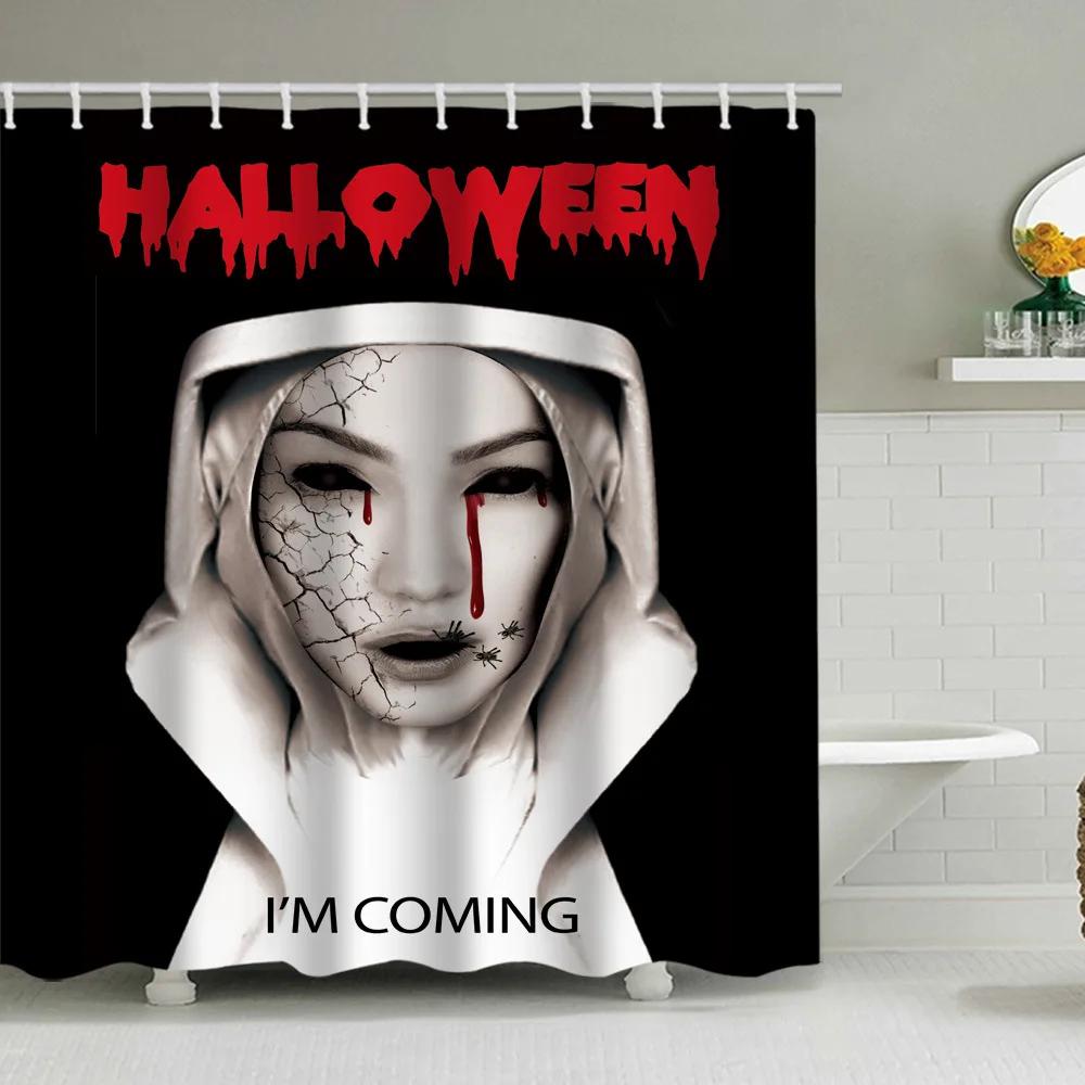 

Halloween Shower Curtain 3D Printing Horror Skull Motorcycle Waterproof Bathroom Curtains Bathtub Screen Decor with 12 Pcs Hooks W90xH180cm
