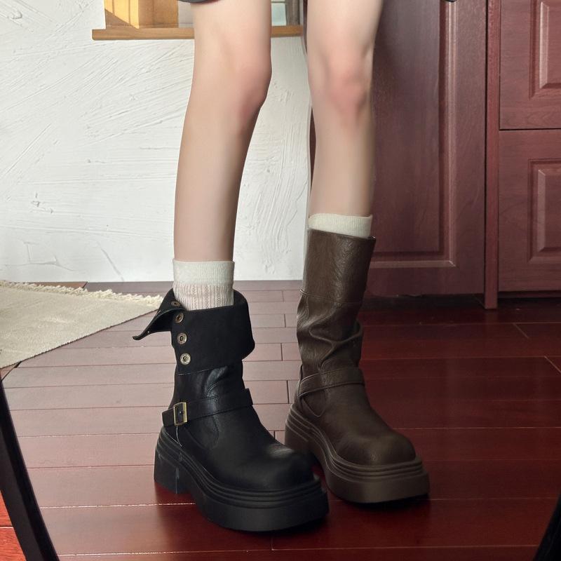 Western cowboy wasteland wind long high boots children's new thick-soled piling boots in autumn and winter two wear knight boots