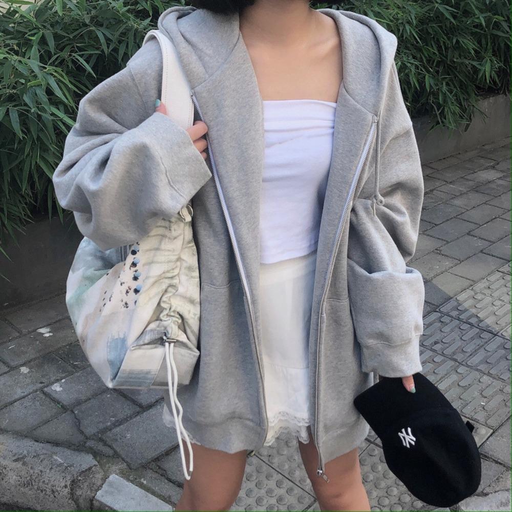 Sweat à capuche zippé à manches longues pour femme, coupe ample, sweat surdimensionné décontracté pour le streetwear quotidien