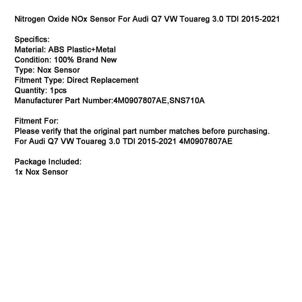 Nitrogen Oxide NOx Sensor 4M0907807AE For   Q7 VW Touareg 3.0 TDI 15-21