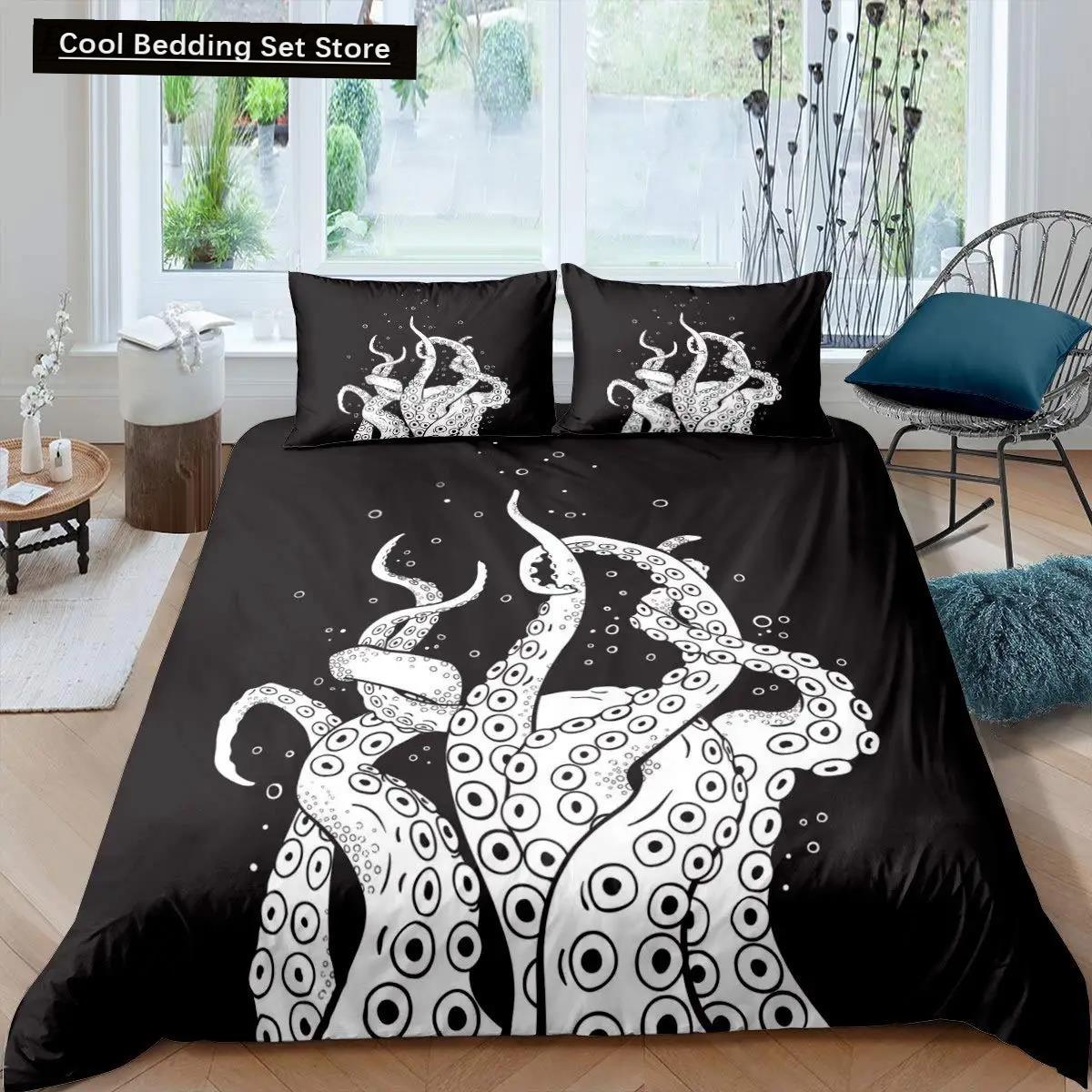 

Комплект постельного белья «Осьминог» сине-голубой «Щупальца осьминога» для двойного постельного белья Sealife Ocean Sea Animal Queen King Полиэстеровый пододеяльник EU single(135x200cm)