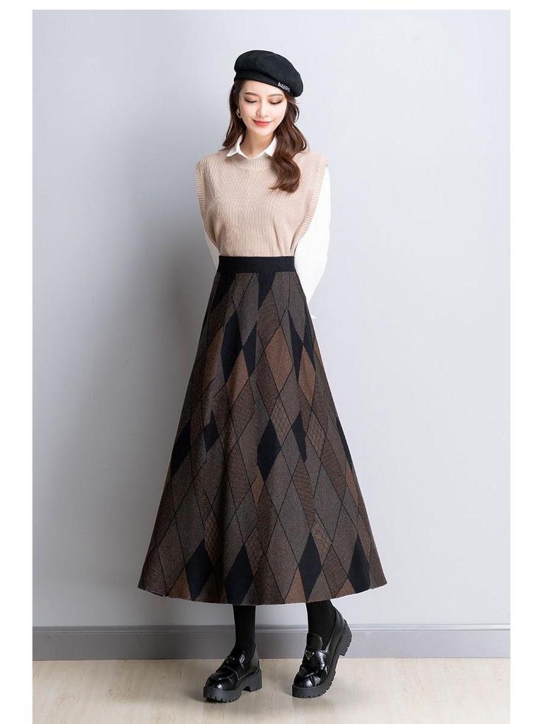 Damen Vielseitiger Karierter A-Linien Midi-Rock - Herbst/Winter Schlankmachendes Ausgestelltes Design