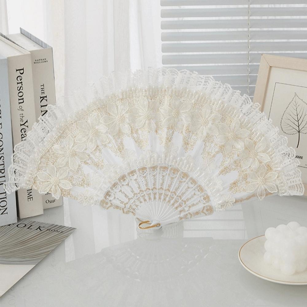 Elegant Lace Fan White Wedding Hand Fan Retro Handheld Fan for Women