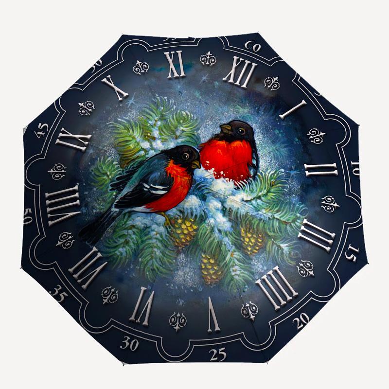 1pc Winter Bird Clock Design Umbrella with Plastic Handle,Suitable for All Seasons UmbrellaPT564
