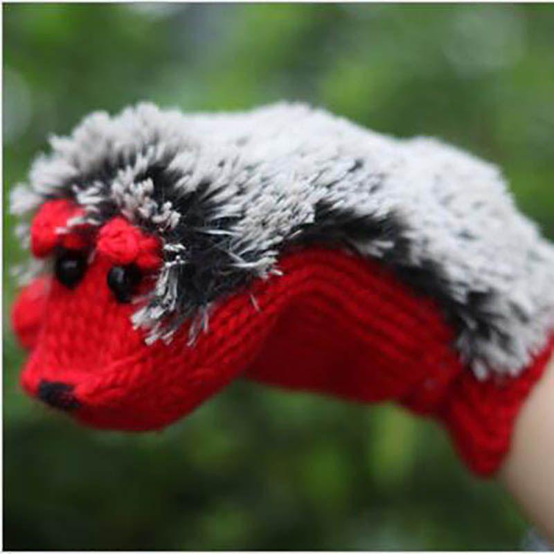 Cozy Women Girls Warm Cartoon Hedgehog Gloves Soft Knitted Winter Mittens