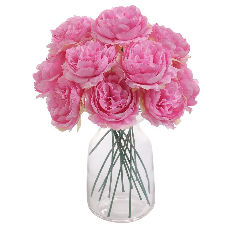 20CM 6Pcs Artificial Silk Blue Peony Flowers With Stems Fake Peony Bouquet  for Home Wedding Decoration Office Desks Ornament