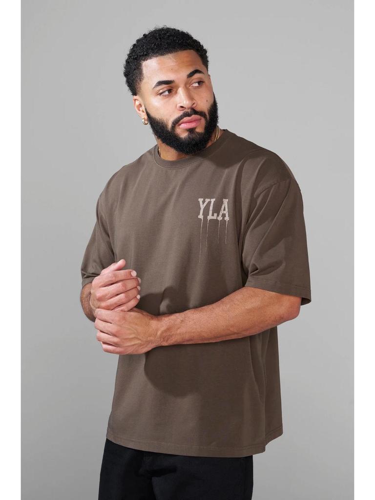 YOUNGLA Men's Cotton Oversized Round Neck Gym T-shirt 240 Fabric