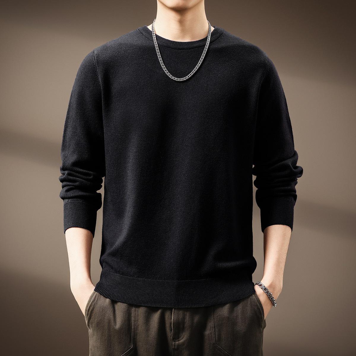 Men s High-End Solid Color Soft Knit Sweater - Casual Winter Round Neck XL (140-160 jin)