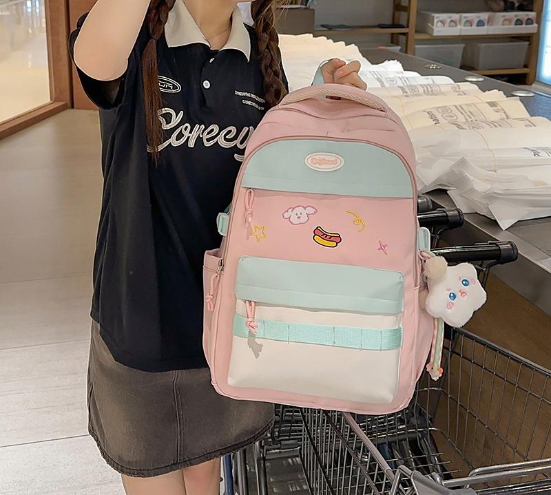Contrast Color Girls Backpack Junior High School Student Schoolbag Lightweight Women's Backpack