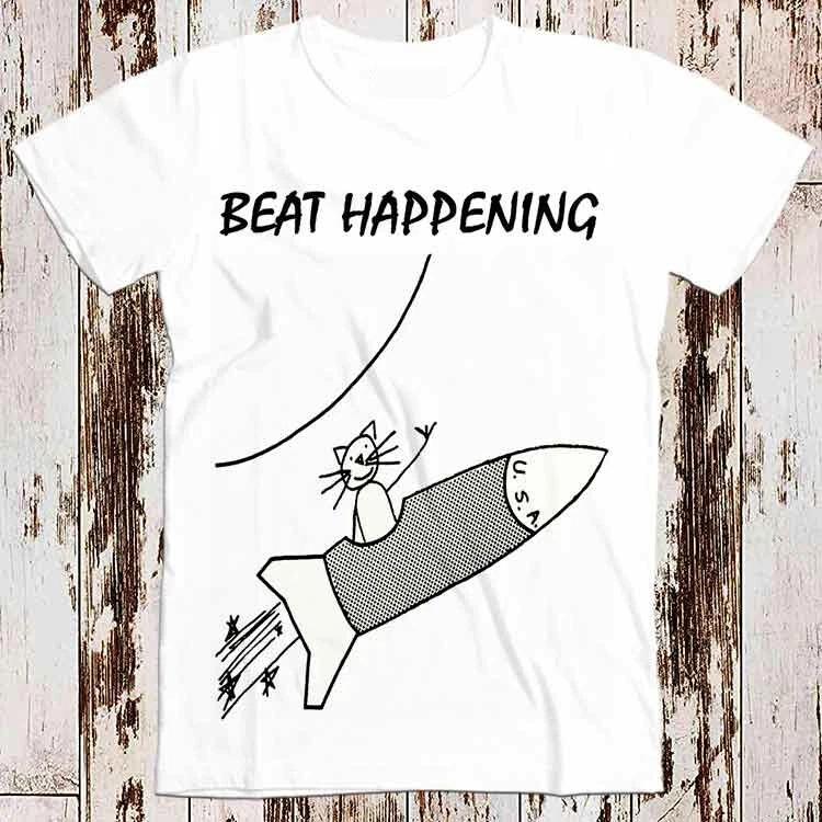 Beat Happening Cat And Rocket Rock Music Unisex Tee Top Vintage T shirt 8357 S