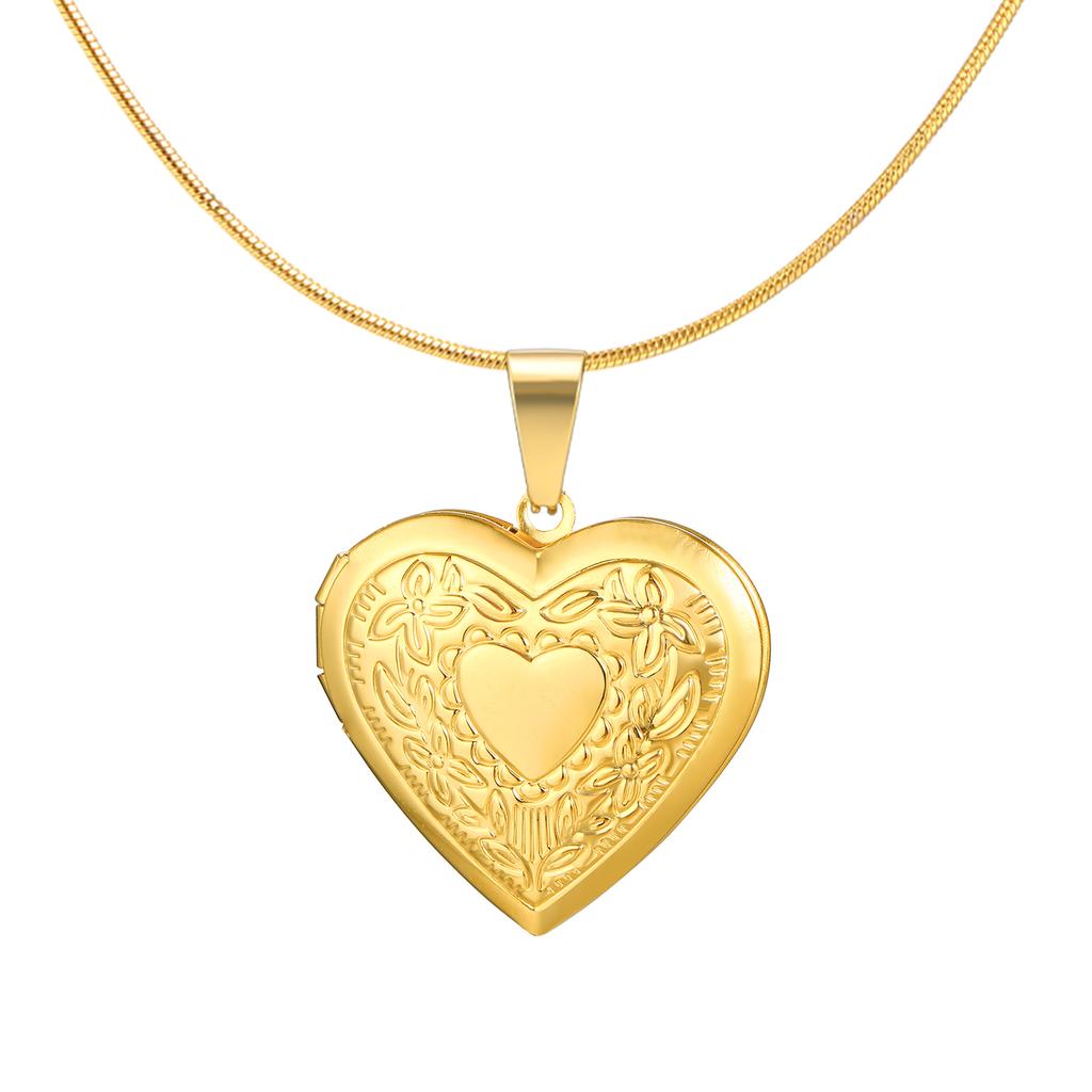 Women's Heart Shape Locket Pendant Necklaces Stainless Steel Snake Chain Necklace Trendy Jewelry Gift