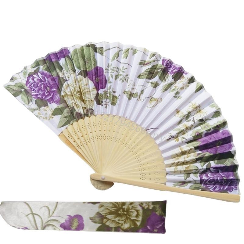 Folding Fan Hand Fan Chinese Japanese Elegant Floral Fan for Women Girl 6XDE