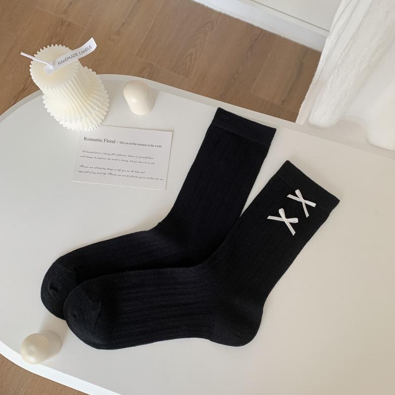 

Socks Women S Vertical Strip Stockings Spring And Summer Thin Cotton Socks College Style Bow Women S Socks Lolita Versatile Trendy Socks One size fits all чорний
