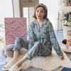 Korean Style Women's Long Sleeve Cardigan and Pajama Set for Spring, Autumn, and Winter Home Wear