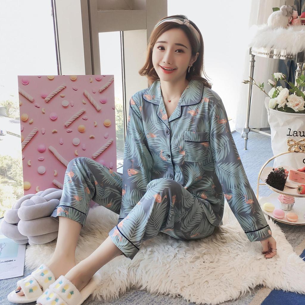 Korean Style Women's Long Sleeve Cardigan and Pajama Set for Spring, Autumn, and Winter Home Wear