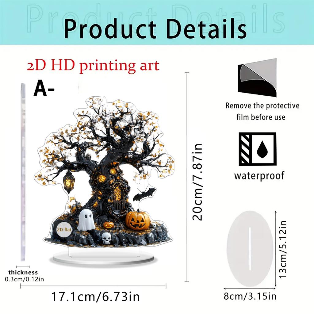 2D Acrylic Halloween Scary Pumpkin Ghost Tree Home Living Room Desktop Ornaments Halloween Holiday Decoration Props