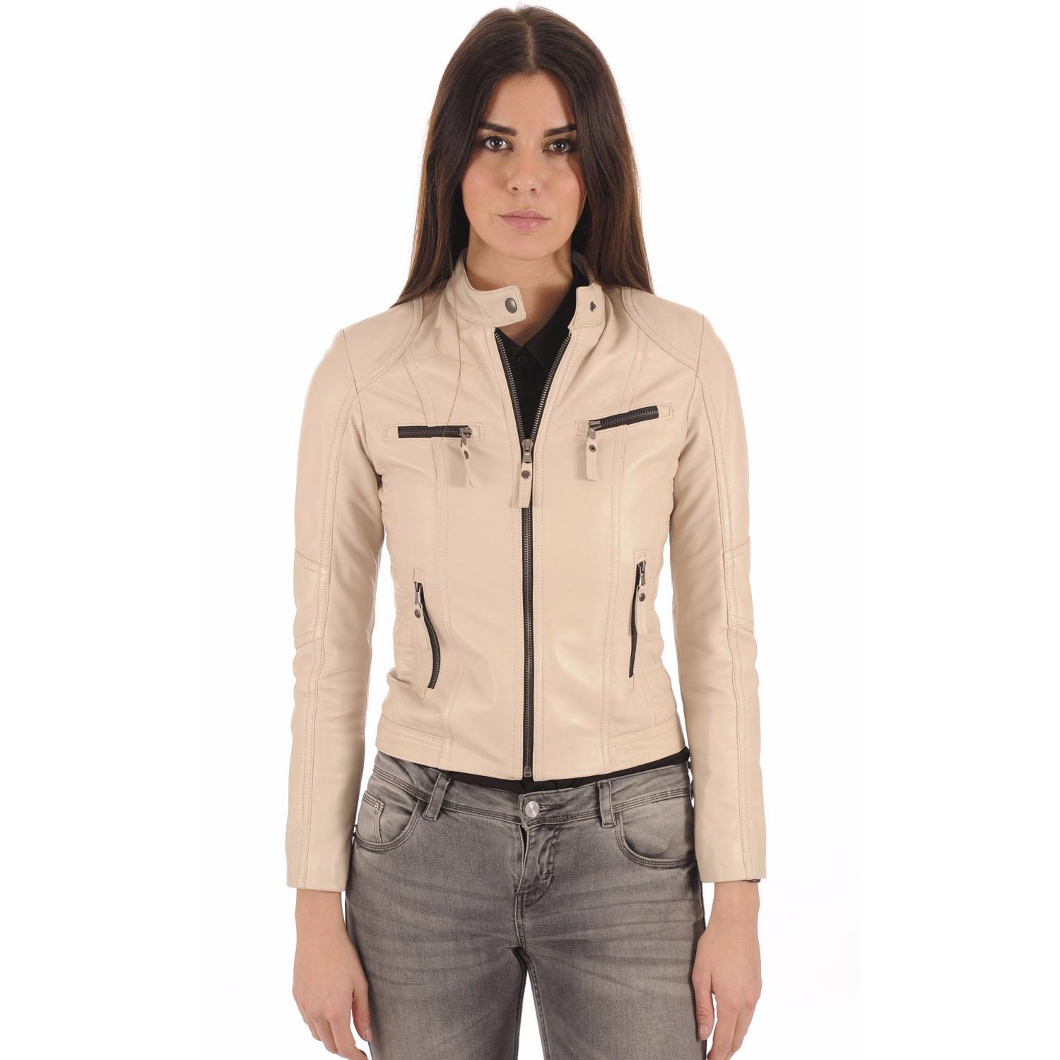 

SKINOUTFIT Women s Genuine Soft Lambskin Napa Leather Bomber Jacket Real Beige Biker Jacket XXXL бежевий